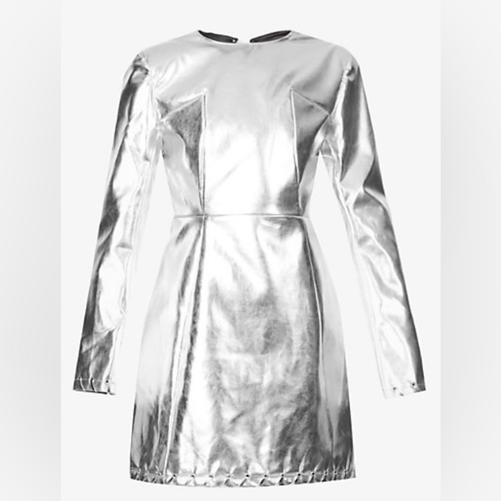 Amylynn Silver Metallic Long Sleeve Dress